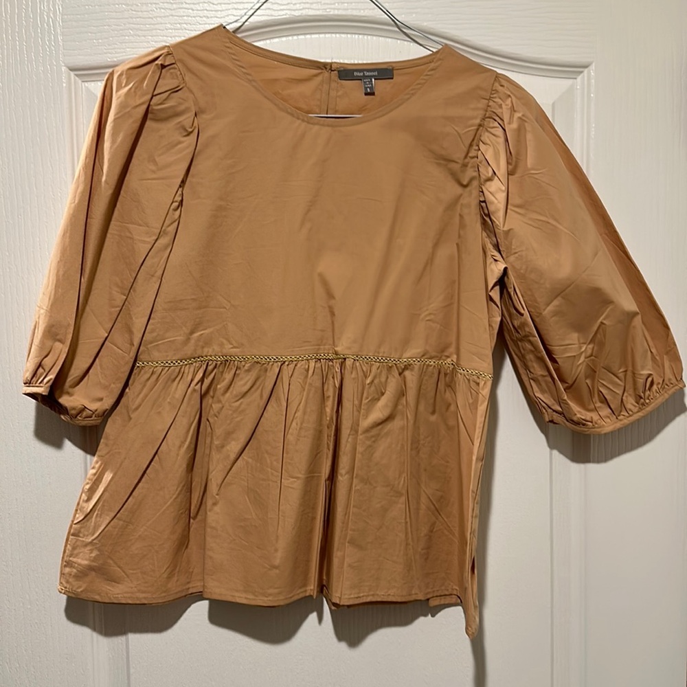 Anthropologie - Blue Tassel Poplin Peplum Top Size S